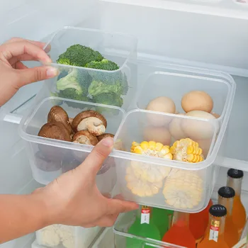 מקרר מזון מצנן המטבח פלסטיק שקוף מזון רב-רשת תיבת אחסון עם מכסה