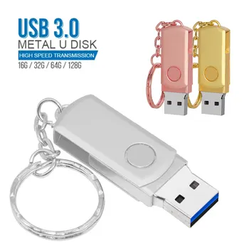 מתכת USB 3.0 Flash Drive סיבוב כונן עט 16GB 32GB 64GB 128GB אמיתי קיבולת Pendrive USB מקל זיכרון עם מפתח שרשרת, דיסק U