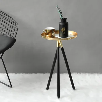 מתכת זהב קטן סביב שולחן נייד יצירתי עץ, שולחן קפה רגלי הספה לצד תה שולחן הסלון רהיטים