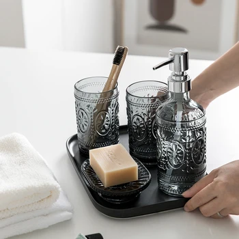 נורדי שירותים מברשת כוס זכוכית סבון רחצה חמישה חלקים מחזיק לחץ קרם מתקן המכיל אביזרי אמבטיה ומוצרי טיפוח