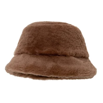 נשים אופנה קטיפה דייג כובע חורף קצר צמר חיצוני חם אגן כובע מזדמנים צבע מוצק קצר שוליים קטיפה אגן הכובע