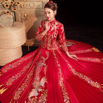 סינית מסורתית שמלת החתונה המדהימה Rhinestones פיניקס רקמה הכלה Cheongsam בגדים שמלת צ ' יפאו