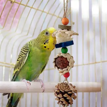 ציפורים תוכים ללעוס צעצוע עם תירס קליפה אצטרובלים קש הכדור טיפול אוראלי משפר שיניים-בריאות להפיג שעמום ציפורים צעצוע