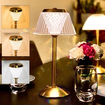 קריסטל מנורת שולחן LED חיישן מגע עמעום מנורת שולחן נורדי ברזל אלחוטי, תאורה עבור חדר השינה מסעדה בר קישוט